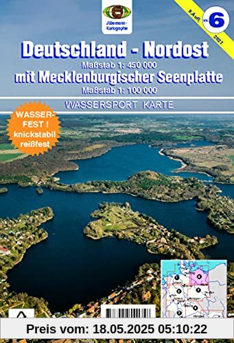 Wassersport-Wanderkarte / Deutschland Nordost für Kanu- und Rudersport: Kanu-und Rudersportgewässer / 1:450000. Mit Karte Mecklenburg 1:100000 (Wassersport-Wanderkarte: Kanu-und Rudersportgewässer)