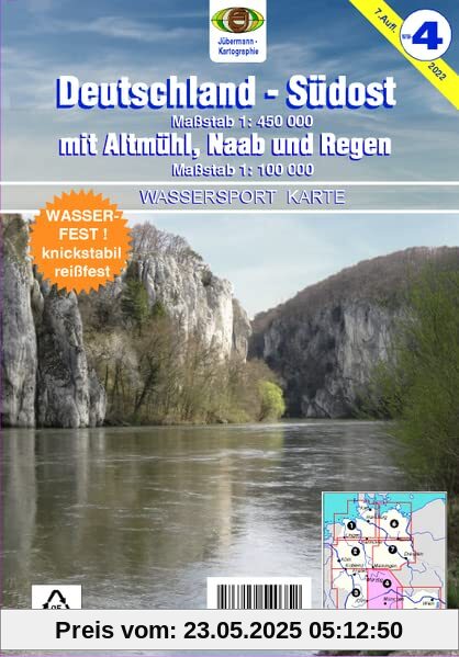 Wassersport-Wanderkarte / Deutschland Südost mit Altmühl, Naab und Regen für Kanu- und Rudersport: Kanu-und Rudersportgewässer / Massstab 1:450000. ... Kanu-und Rudersportgewässer)