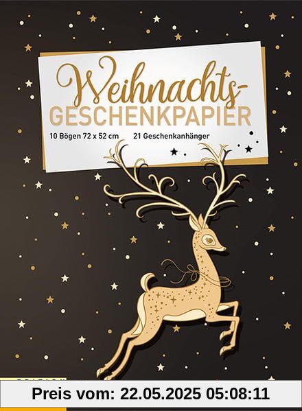 Weihnachts - Geschenkpapier: 10 Bögen, 72 x 52 cm, 21 Geschenkanhänger im Set