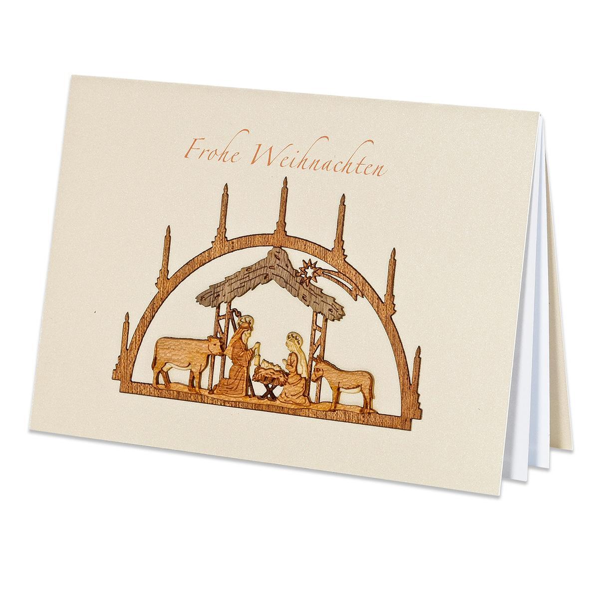 Weihnachtskarte mit Holzintarsien »Frohe Weihnachten« von St. Benno Verlag
