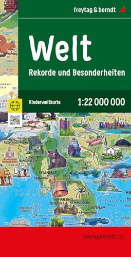 Weltkarte für Kinder, 1:22.000.000, gefaltet, freytag & berndt: 137,5 x 96 cm, Rekorde und Besonderheiten, illustrierte Kinderweltkarte (freytag & berndt Auto + Freizeitkarten) von FREYTAG-BERNDT UND ARTARIA