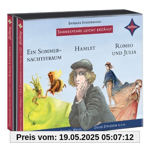 Weltliteratur für Kinder: Shakespeare leicht erzählt, 3er-Box: Romeo und Julia, Hamlet, Ein Sommernachtstraum: Sprecher: Devid Striesow, Samuel Weiss, ... 3 CD Multibox, Laufzeit ca. 3 Std. 10 Min. Weltliteratur für Kinder: Shakespeare leicht erzählt, 3er-Box: Romeo und Julia, Hamlet, Ein Sommernachtstraum: Sprecher: Devid Striesow, Samuel Weiss, ... 3 CD Multibox, Laufzeit ca. 3 Std. 10 Min.