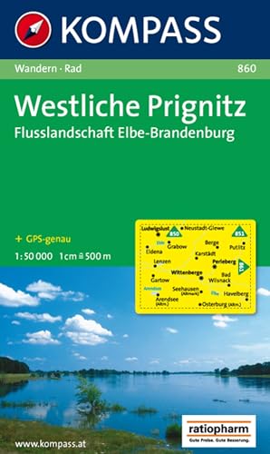 KOMPASS Wanderkarte 860 Westliche Prignitz - Flusslandschaft Elbe-Brandenburg 1:50.000: markierte Wanderwege, Hütten, Radrouten von Kompass