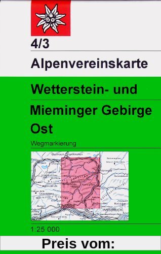 Wetterstein- und Mieminger Gebirge, Ost: Topographische Karte 1:25.000 mit Wegmarkierungen