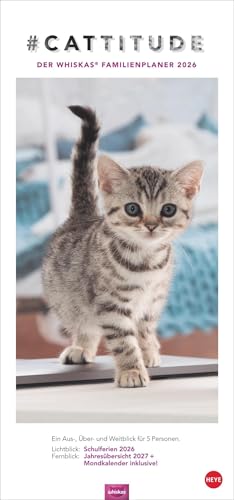 Whiskas Familienplaner 2026: Praktischer Kalender für Familien mit Katzenfotos zum Dahinschmelzen. Terminkalender für die Wand mit 5 Spalten und viel ... Familienkalender (Familienplaner Heye) von Heye