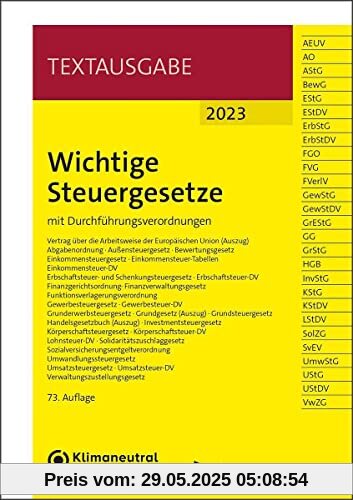 Wichtige Steuergesetze: mit Durchführungsverordnungen (Textausgabe)