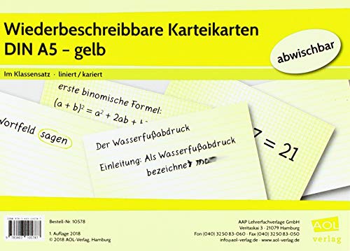 Wiederbeschreibbare Karteikarten DIN A5 - gelb: Im Klassensatz - liniert/kariert