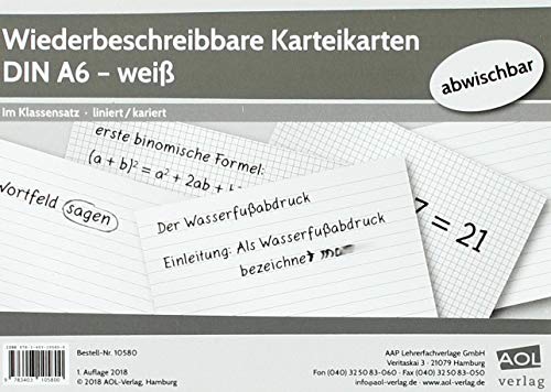 Wiederbeschreibbare Karteikarten DIN A6 - weiß: Im Klassensatz - liniert/kariert