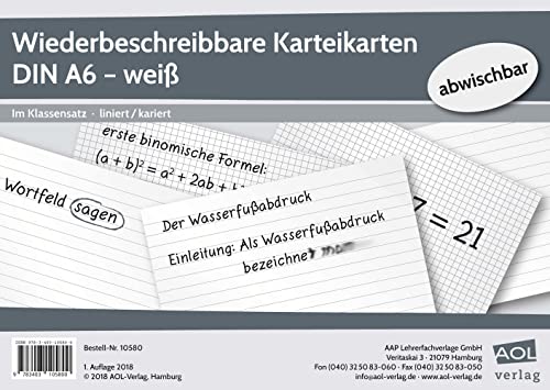 Wiederbeschreibbare Karteikarten DIN A6 - weiß: Im Klassensatz - liniert/kariert