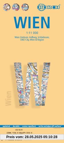 Wien: 1:11 000. Einzelkarten: Wien Zentrum 1:11 000, UNO-City 1:11 000, Schönbrunn 1:11 000, Hofburg 1: 7 000, Wien & Region 1:100 000, Public Transport Vienna, Austria administrative