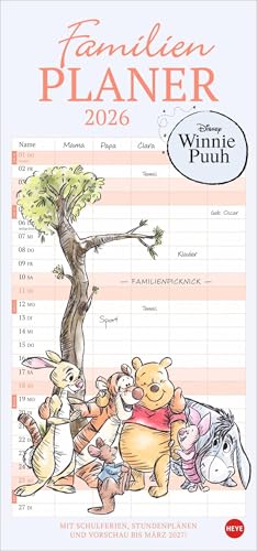 Winnie Puuh Familienplaner 2026: Terminkalender mit Abenteuern von Winnie Puuh und seinen Freunden. Praktischer Wandkalender mit 5 Spalten. Liebvoll illustrierter Wandplaner. (Familienplaner Heye) von Heye