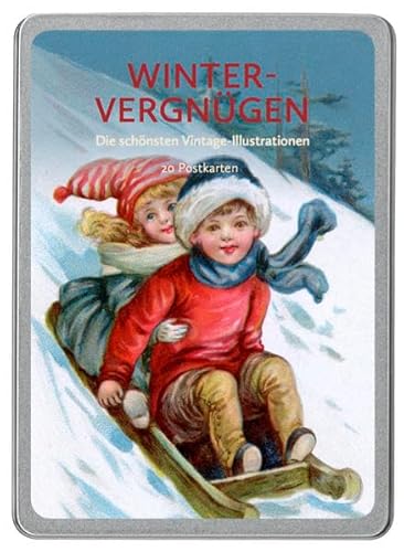Winter Vergnügen: Die schönsten Vintage-Illustrationen, 20 Postkarten gedruckt auf Apfelpapier in einer hochwertigen Dose.