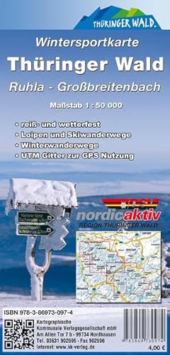 Wintersportkarte Thüringer Wald: Ruhla - Großbreitenbach: Reiß- und wetterfest. Loipen und Skiwanderwege, Winterwanderwege, UTM Gitter zur GPS Nutzung