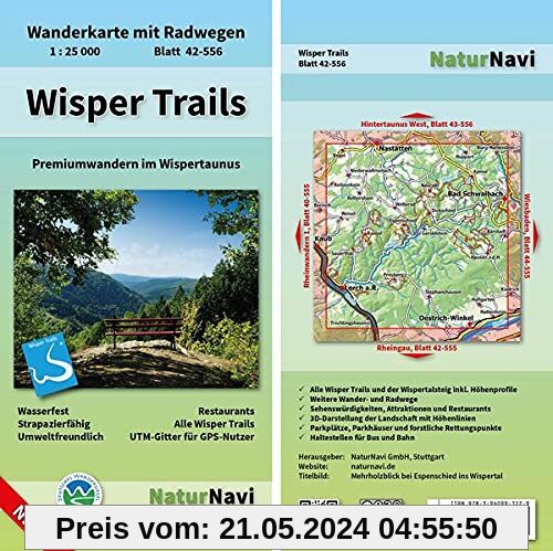 Wisper Trails: Premiumwandern im Wispertaunus (NaturNavi Wanderkarte mit Radwegen 1:25 000)