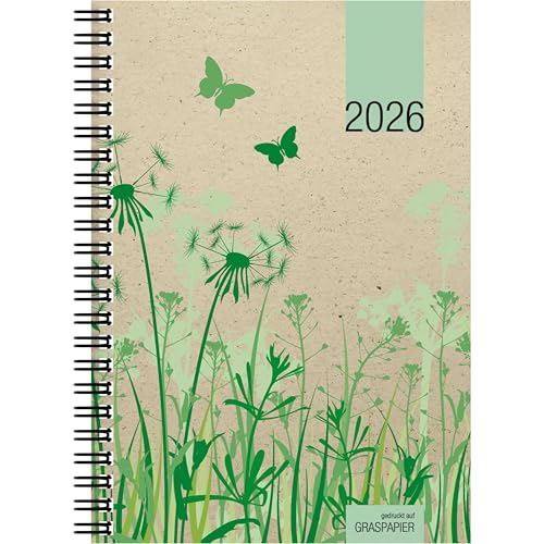 Wochenbuch Graspapier 2026 - 13,7x19,6 cm - 1 Woche auf 2 Seiten - robuster Kartoneinband - Wochenkalender - Noitzheft - 759-0640 von ZETTLER Kalender