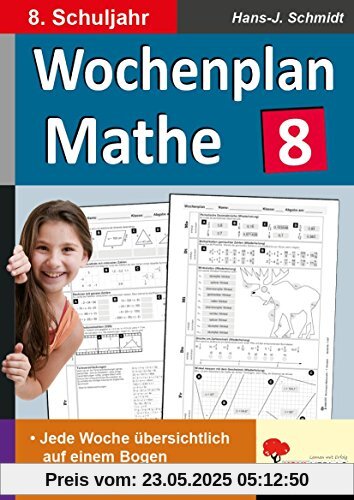 Wochenplan Mathe / Klasse 8: Jede Woche übersichtlich auf einem Bogen! (8. Schuljahr)
