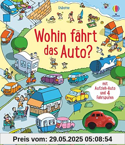 Wohin fährt das Auto?: mit Aufzieh-Auto und 4 Fahrspuren
