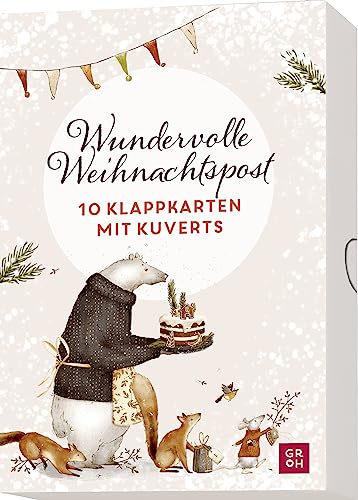 Wundervolle Weihnachtspost: 10 Klappkarten mit Kuverts | Liebevoll illustrierte Weihnachtskarten mit Goldfolie veredelt | mit Umschlag