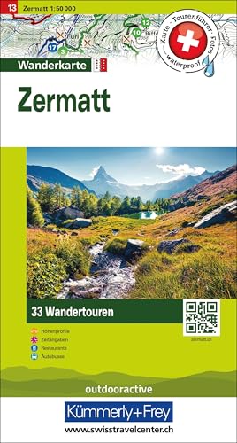 Kümmerly+Frey Wandertourenkarte 13 Zermatt 1:50.000: Mit 33 Tourenvorschlägen, Wetterfest inkl. Höhenprofil & Zeitangabe pro Tour von Hallwag Kümmerly+Frey