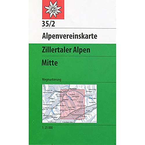 Zillertaler Alpen, Mitte: Topographische Karte 1:25.000 mit Wegmarkierungen (Alpenvereinskarten) von Deutscher Alpenverein
