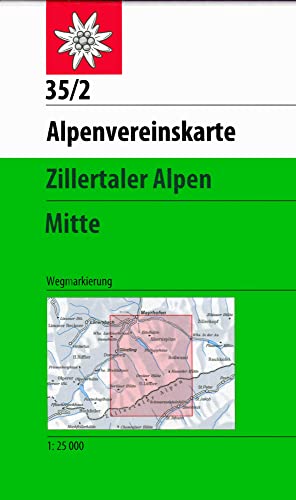 Zillertaler Alpen, Mitte: Topographische Karte 1:25.000 mit Wegmarkierungen (Alpenvereinskarten)