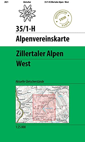 Zillertaler Alpen West - Historische Karte: Topographische Karte 1:25.000 mit aktuelle Gletscherstände (Alpenvereinskarten) von Deutscher Alpenverein