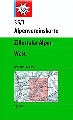 Zillertaler Alpen, West: Topographische Karte 1:25.000 mit Wegmarkierungen und Skirouten (Alpenvereinskarten) von Deutscher Alpenverein