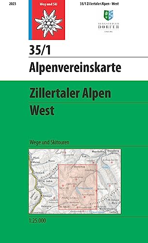 Zillertaler Alpen, West: Topographische Karte 1:25.000 mit Wegmarkierungen und Skirouten (Alpenvereinskarten) von Deutscher Alpenverein