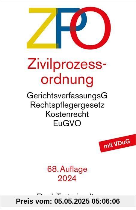 Zivilprozessordnung: mit Einführungsgesetz, Unterlassungsklagengesetz, Schuldnerverzeichnisführungsverordnung, Gerichtsverfassungsgesetz mit ... Gerichtskostengesetz (Beck-Texte im dtv)