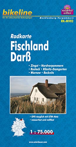 bikeline - Radkarte Fischland-Darß-Vorpommern, Zingst-Nordvorpommern-Rostock-Ribnitz-Damgarten-Warnow-Recknitz, 1:75.000, mit Zentrums- und Ortsplänen, GPS-tauglich mit UTM-Netz, wasserfest/reißfest bikeline - Radkarte Fischland-Darß-Vorpommern, Zingst-Nordvorpommern-Rostock-Ribnitz-Damgarten-Warnow-Recknitz, 1:75.000, mit Zentrums- und Ortsplänen, GPS-tauglich mit UTM-Netz, wasserfest/reißfest