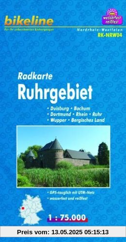 bikeline - Radkarte Ruhrgebiet (NRW04), Duisburg - Bochum - Dortmund, Rhein - Ruhr - Wupper, Bergisches Land, 1:75.000, wasserfest und reißfest, GPS-tauglich mit UTM-Netz