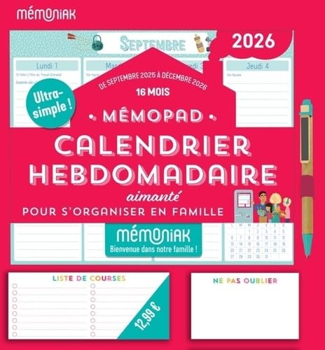 bloc aimanté 2026 Mémopad calendrier hebdomadaire, sept. 2025-déc. 2026, organisation familiale bloc aimanté 2026 Mémopad calendrier hebdomadaire, sept. 2025-déc. 2026, organisation familiale von 365 PARIS