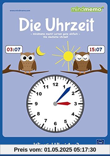 mindmemo Lernfolder - Die Uhrzeit - Grundschule - Zusammenfassung: genial-einfache Lernhilfe - PremiumEdition (foliert) - Din A4 6-seiter + selbstklebender Abhefter