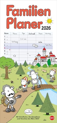 sheepworld Familienplaner 2026: Familienkalender mit 5 Spalten. Liebevoll illustrierter Familien-Wandkalender mit Schulferien und Stundenplänen. (Familienplaner Heye) von Heye