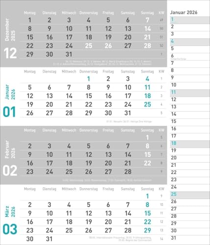 times&more 4-Monatsplaner, türkis 2026: times&more - Praktischer Wandplaner mit Datumsschieber. Büro-Kalender mit Notizspalte und Jahresübersicht. ... Büro. 30 x 35 cm. (times&more Kalender Heye) times&more 4-Monatsplaner, türkis 2026: times&more - Praktischer Wandplaner mit Datumsschieber. Büro-Kalender mit Notizspalte und Jahresübersicht. ... Büro. 30 x 35 cm. (times&more Kalender Heye) von Heye