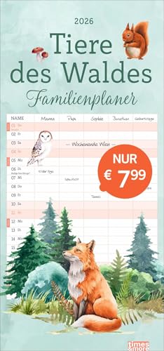 tm Tiere des Waldes Familienplaner 2026: Wandkalender 2026 zum Eintragen mit zauberhaft illustrierten Waldtieren. Familienkalender mit 5 Spalten Platz für alle wichtigen Termine (Familienplaner Heye) von Heye