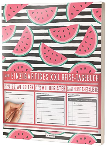 Mein Einzigartiges XXL Reisetagebuch: 122 Seiten, Register, Kontakte / Neue Auflage mit Reise Checkliste / PR401 „Wassermelone“ / DIN A4 Soft Cover von #GoodMemos
