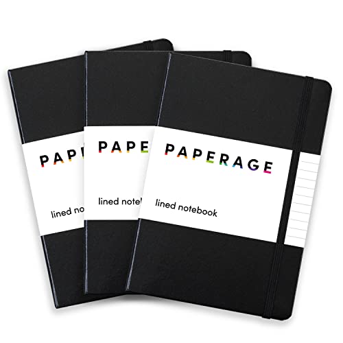 PAPERAGE 3er-pack gefüttert journal notizbuch, groß klassische hardcover, 5.7 x 8 zoll, 100 gsm dickes papier für office home school geschäfts notizblöcke (schwarz, liniert)