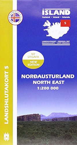 Island - Landshlutakort Nordausturland (Nordosten): Regionalkarte (Northeast Iceland Map 1: 200 000: Regional map 5) von Mál Og Menning