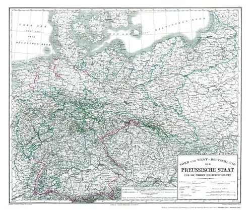 Hist. Karte: Preussen 1865 (plano): Nord und West - DEUTSCHLAND der PREUSSISCHE STAAT und die übrigen Zollvereinsstaaten von Verlag Rockstuhl