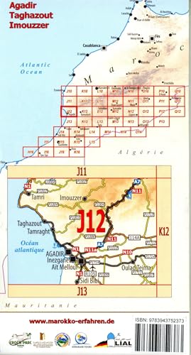 J12: Agadir - Taghazout - Imouzzer 1:120.000 GPS - Waypoints: Marokko - Mit Cityplan Agadir (Marokko-Erfahren Tourist map) von Huber Kartographie