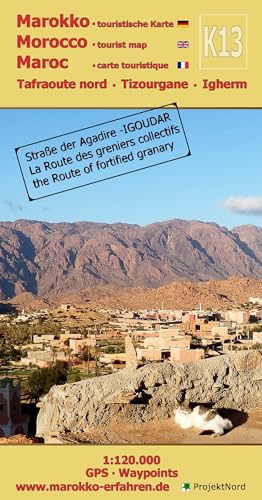 K13: Tafraoute nord - Tizourgane - Igherm 1:120.000 GPS - Waypoints: Marokko - Straße der Agadire / IGOUDAR (Marokko-Erfahren Tourist map) von Huber Kartographie